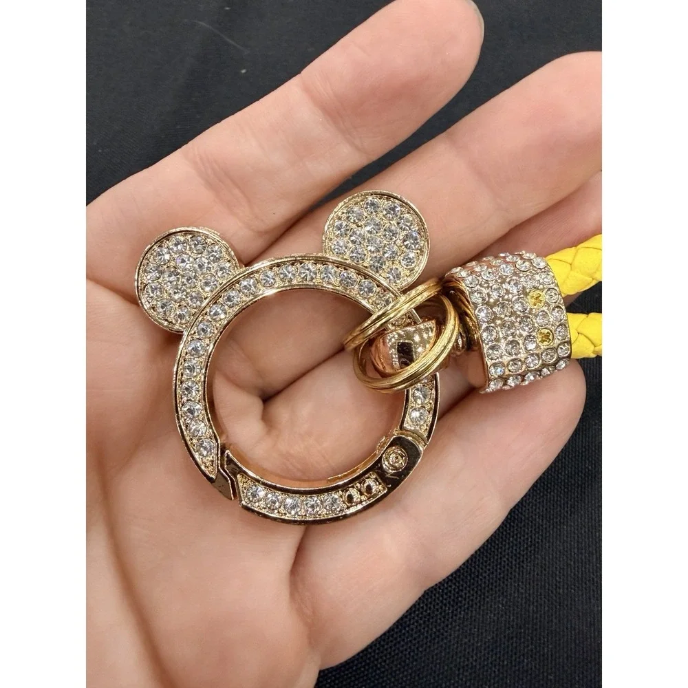 Leather Braided Rope Keychain Pendant Key Car Holder Keyring Mickey Ears Yellow